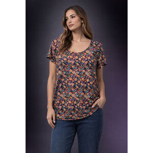 LuLaRoe Floral Print Short Sleeve Tunic Top Size M Multicolor